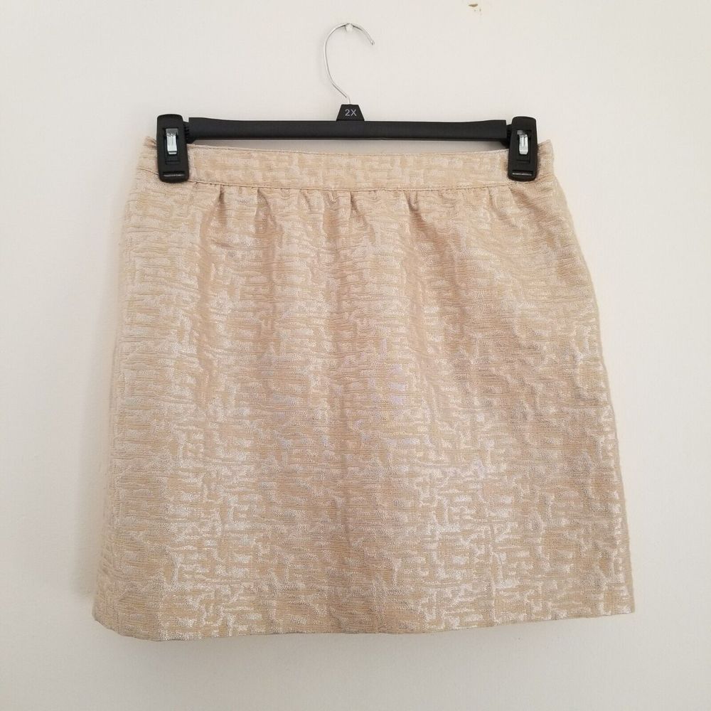 LOFT Ann Taylor Petites Skirt 6P Tan Silver Metallic Shimmer Pencil Career Party